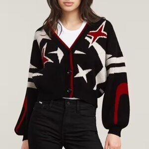 G-Star Holiday Loose Knitted Cardigan in Black/Red, Size M, New with Tag